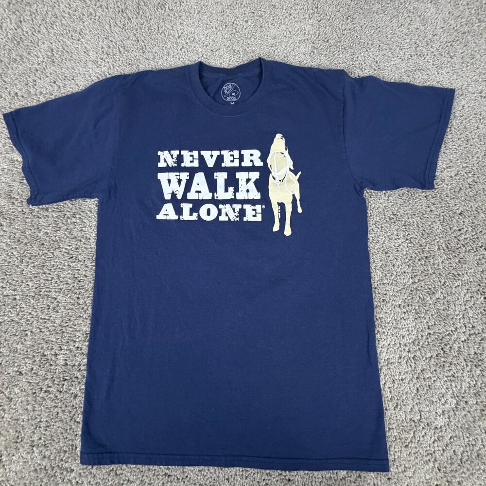 Dog Is Good Shirt Mens Medium Blue Never Walk Alone Graphic Print Short Sleeve